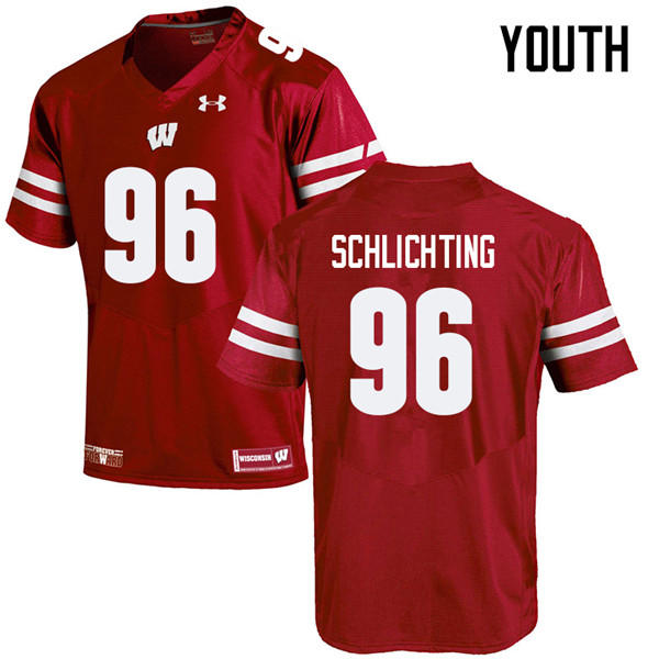 Youth #96 Conor Schlichting Wisconsin Badgers College Football Jerseys Sale-Red